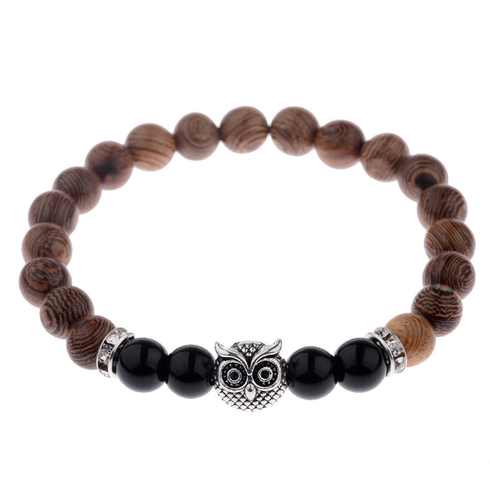 Owl Wood-Grain Bead Bracelet