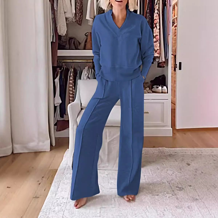 Women's V-Neck Top & Wide-Leg Pants Set